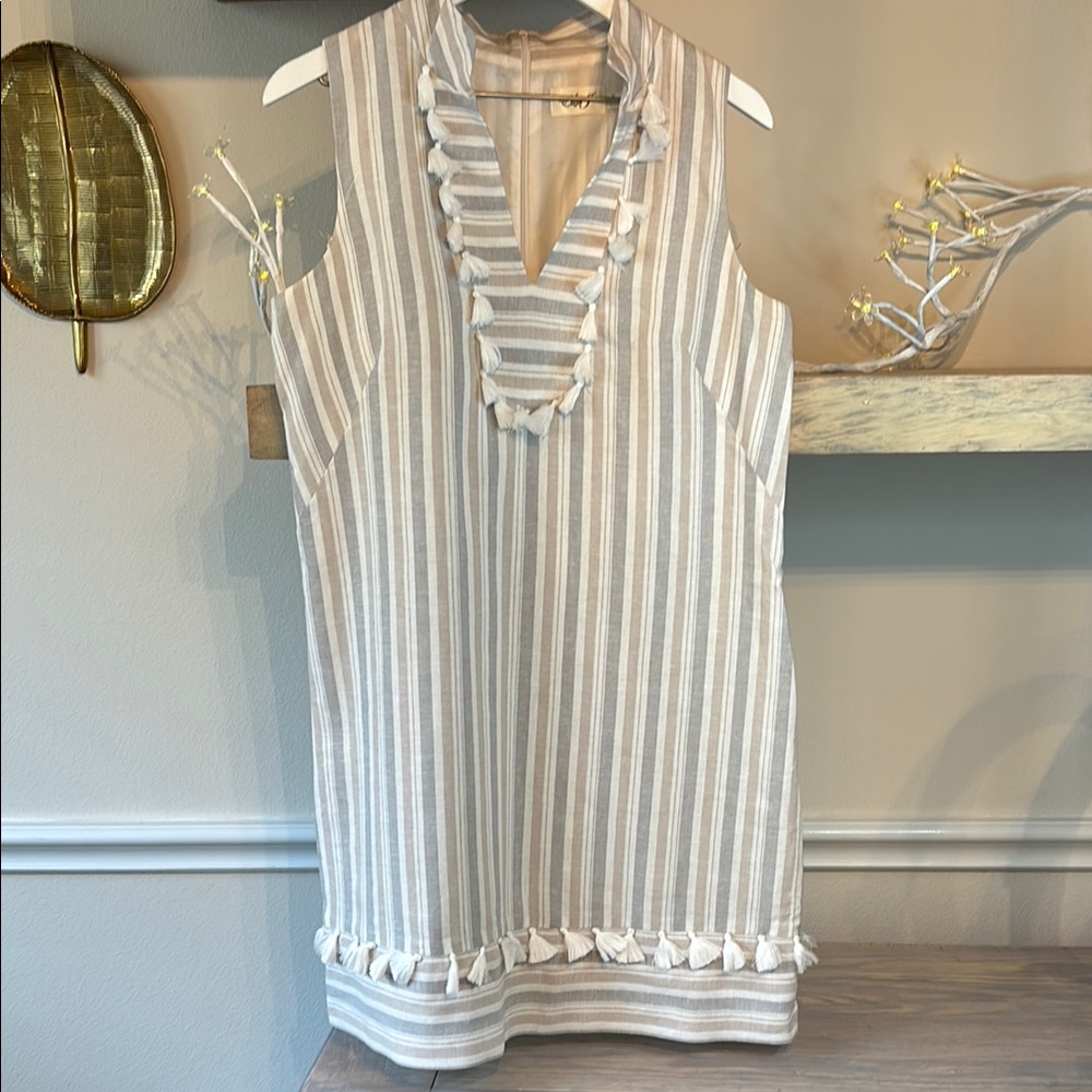 Striped Sleeveless Dress with Ruffle Details